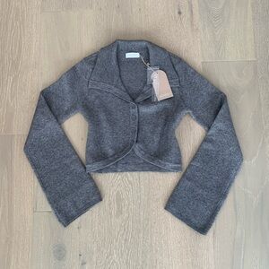 Meshki Grey Charcoal Anabelle Knit Curved Hem Cardigan with flared sleeves